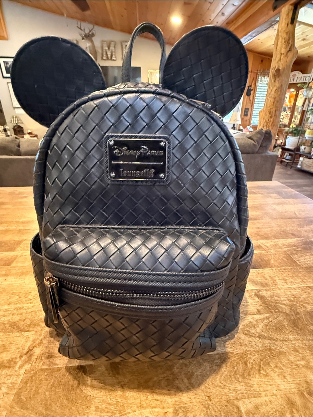 Disney Parks Mickey Mouse Woven Black Loungefly Mini Backpack